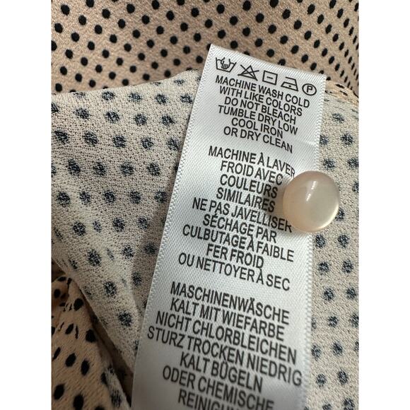 ADRIANNA PAPELL Champagne Polka Dot Side Tie Neck Puff Sleeve Blouse Top Large - Picture 7 of 9